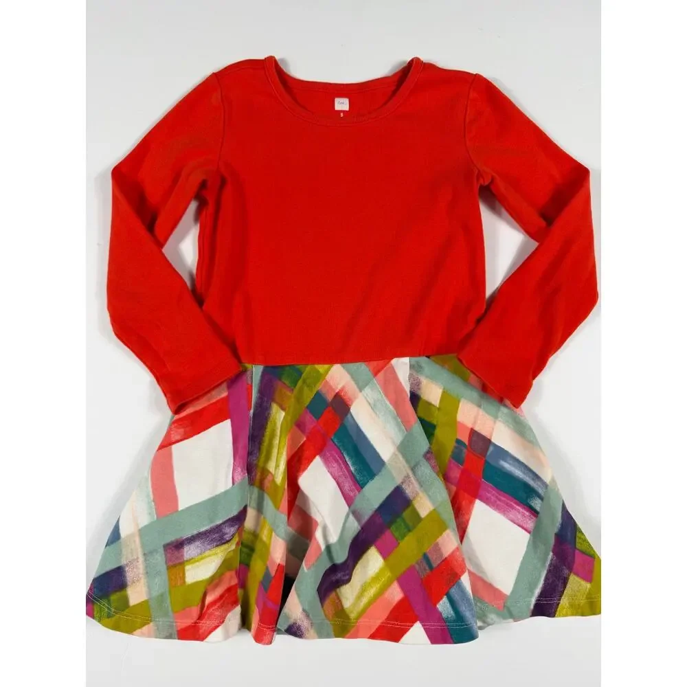 Tea Collection Long Sleeve Skirted Twirl Dress Geometric Print Size 5